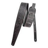 LM Products Premier Leather Guitar Strap Black Western Tooled PM-13 *Free Shipping in the USA*